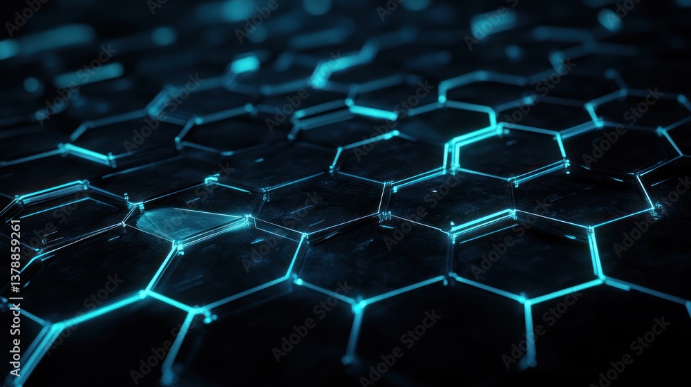 Obraz premium Futuristic abstract background image of illuminated hexagonal geometric shapes