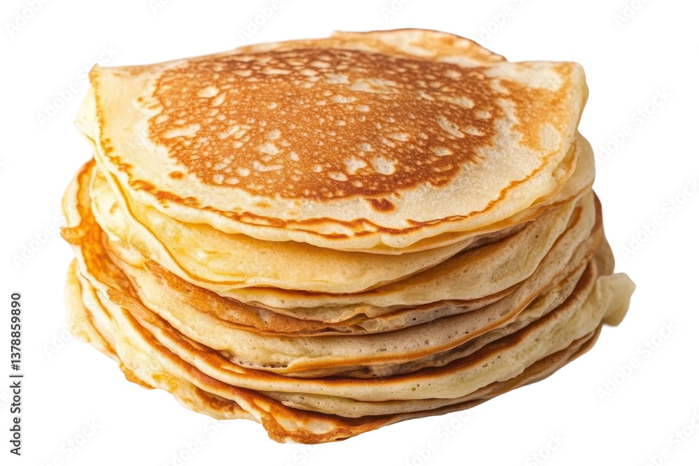 Stack of fluffy golden pancakes with crispy edges and soft texture, cut out Stack of fluffy golden pancakes with crispy edges and soft texture, cut out