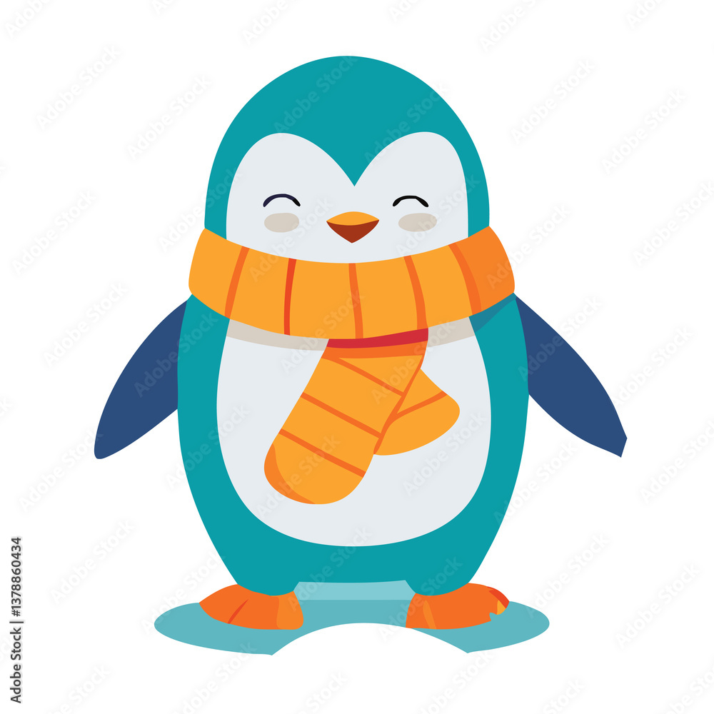 Naklejka premium Cute Penguin Childish Cartoon Illustration