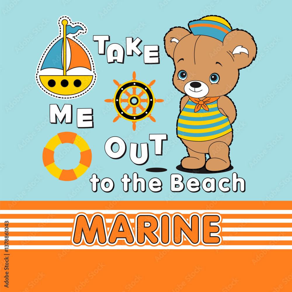 Fototapeta premium Cartoon bear lifeguard, vector illustration