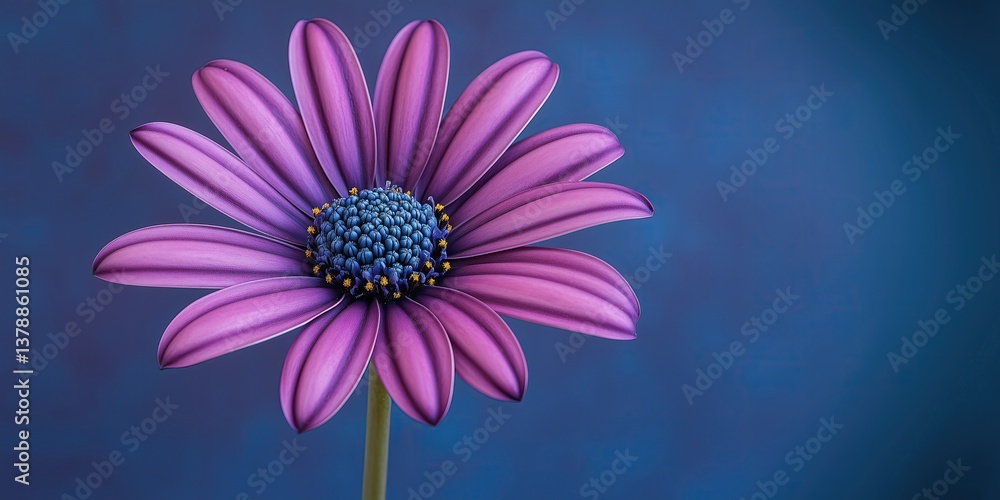 Fototapeta premium Close-up of a vibrant purple flower with delicate petals against a softly blurred studio background.