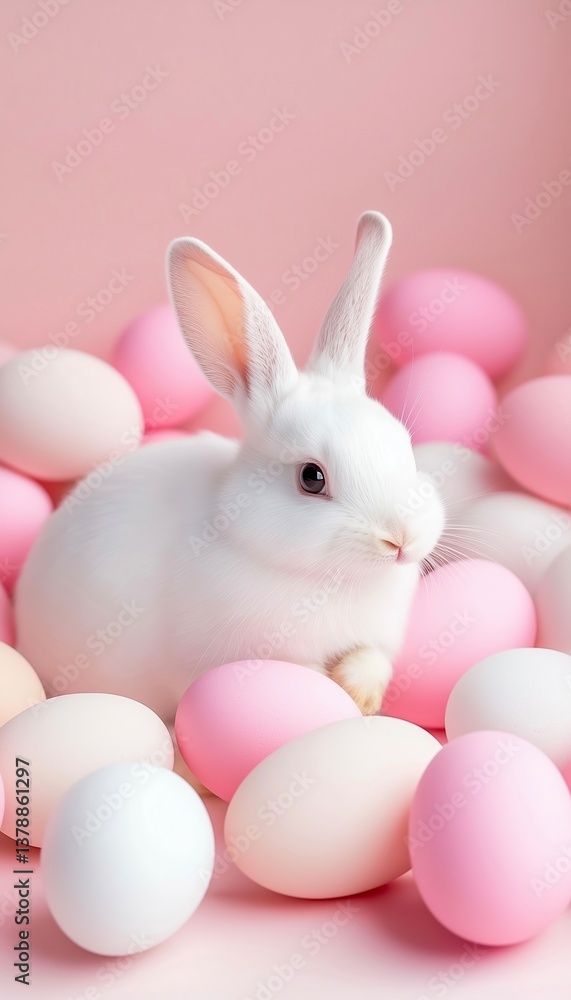 Fototapeta premium Adorable Easter Bunny with Pastel Eggs