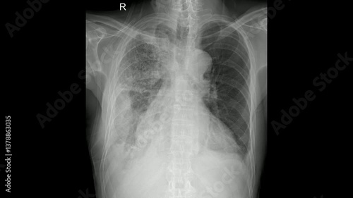 Human Chest X-Ray Showing Lung Abnormalities and Pulmonary Conditions