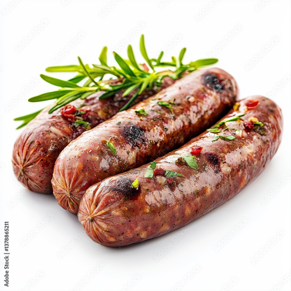Fresh pack of assorted sausages perfectly isolated on white background for culinary applications and gourmet dishes Fresh pack of assorted sausages perfectly isolated on white background for culinary applications and gourmet dishes