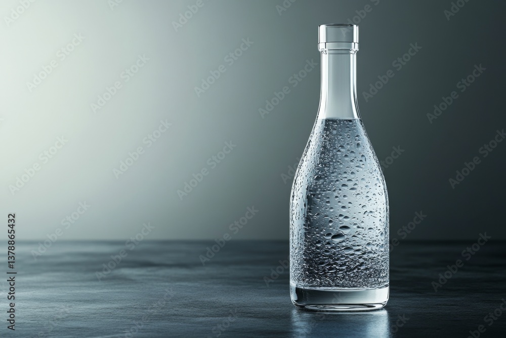 Vodka bottle with visible bubbles displays its clarity and elegant shape against a softly lit, minimalist background, emphasizing simplicity and purity Generative AI Vodka bottle with visible bubbles displays its clarity and elegant shape against a softly lit, minimalist background, emphasizing simplicity and purity Generative AI