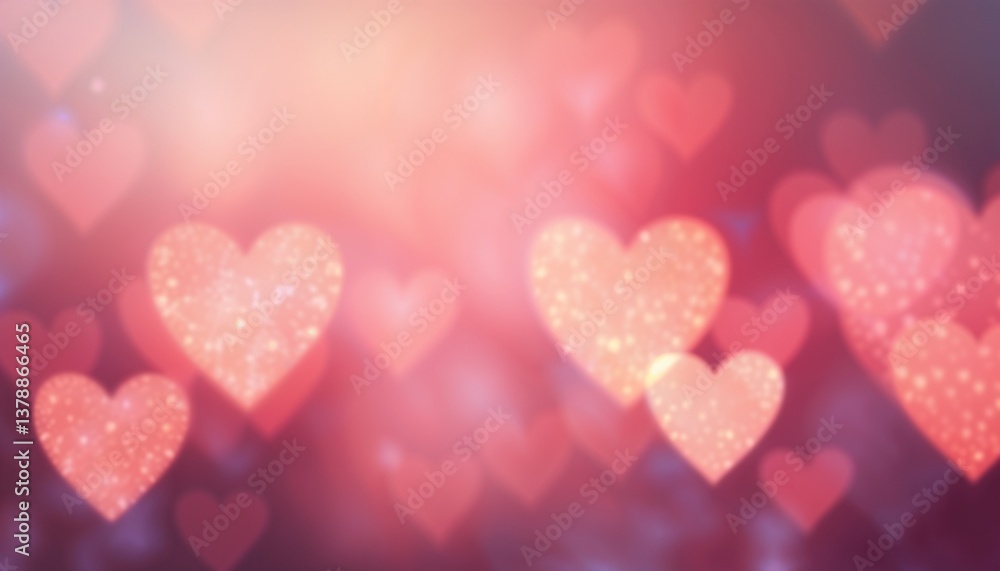 Glittering hearts in a romantic mood creating a dreamy bokeh background with copy space Glittering hearts in a romantic mood creating a dreamy bokeh background with copy space
