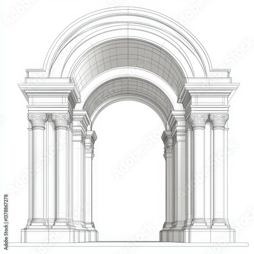 Elegant architectural arch design featuring multiple columns with intricate detailing and a smooth finish