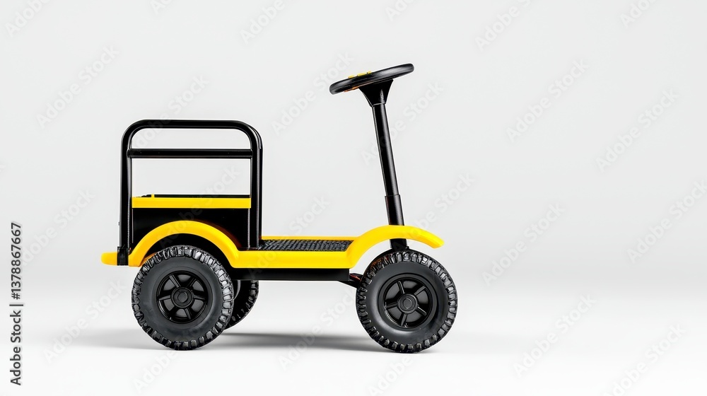 Small yellow utility vehicle isolated on white background with high quality realistic features for various uses Small yellow utility vehicle isolated on white background with high quality realistic features for various uses