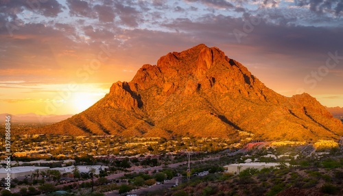 camelback mountain in phoenix arizona with sunset