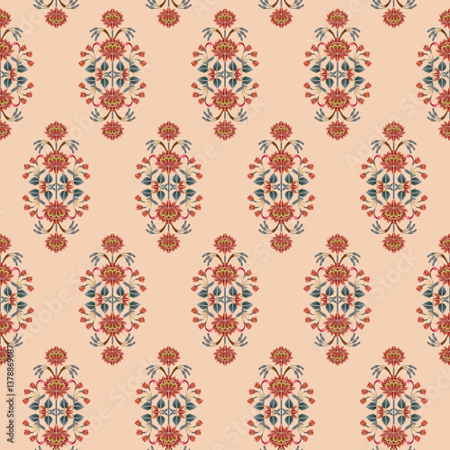 Abstract seamless color full paisley mughal motif bunch pattern