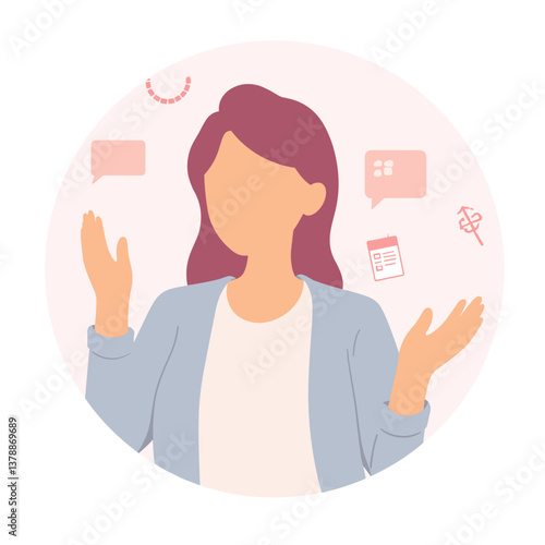 Woman expressing confusion with hands raised against a light background  