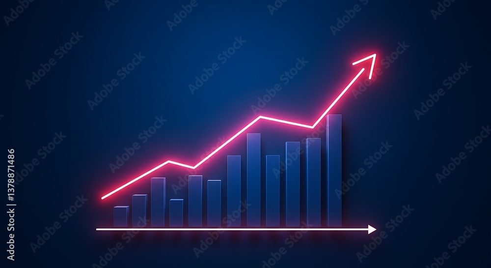 Fototapeta premium Growth. Rising success graph chart with a neon line 