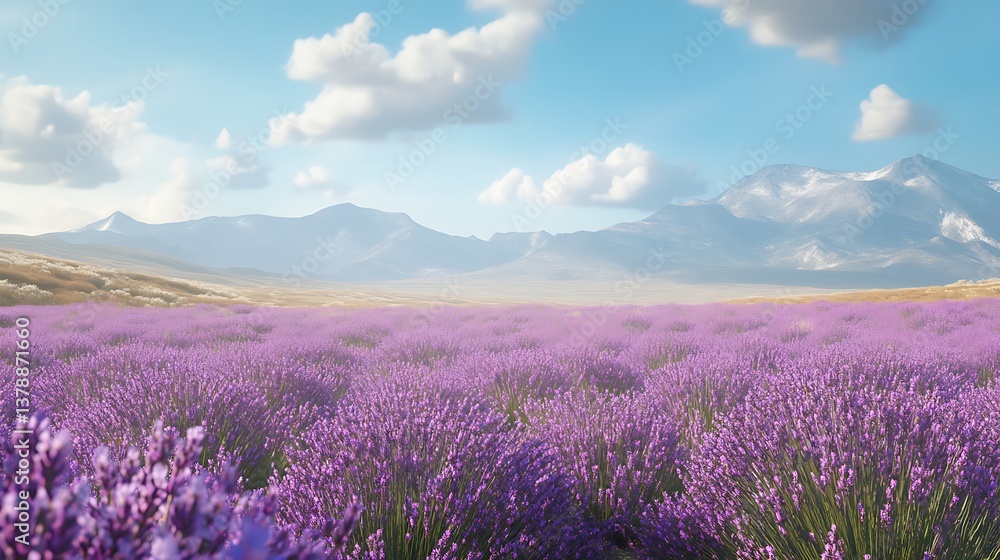 Obraz premium Romantic purple lavender field at sunset time high-resolution picture