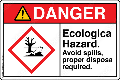 ANSI Z535 GHS Chemicals Label Warning Health Hazard Ecological Hazard Avoid Spills Proper Disposal Required Horizontal