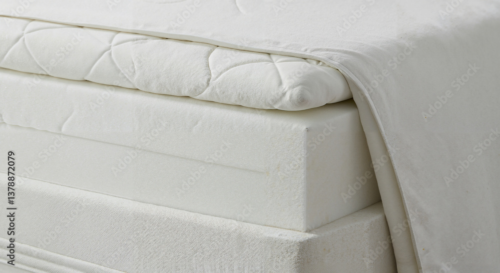 Naklejka premium Quilted Mattress Topper with Thick Textured Foam Layer