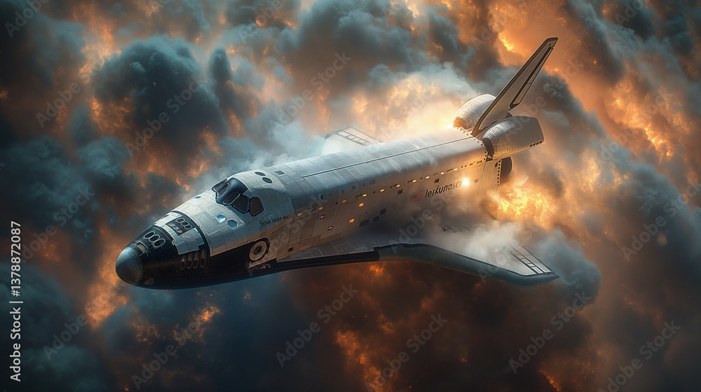 Obraz premium Space Shuttle Reentry Through Fiery Atmosphere