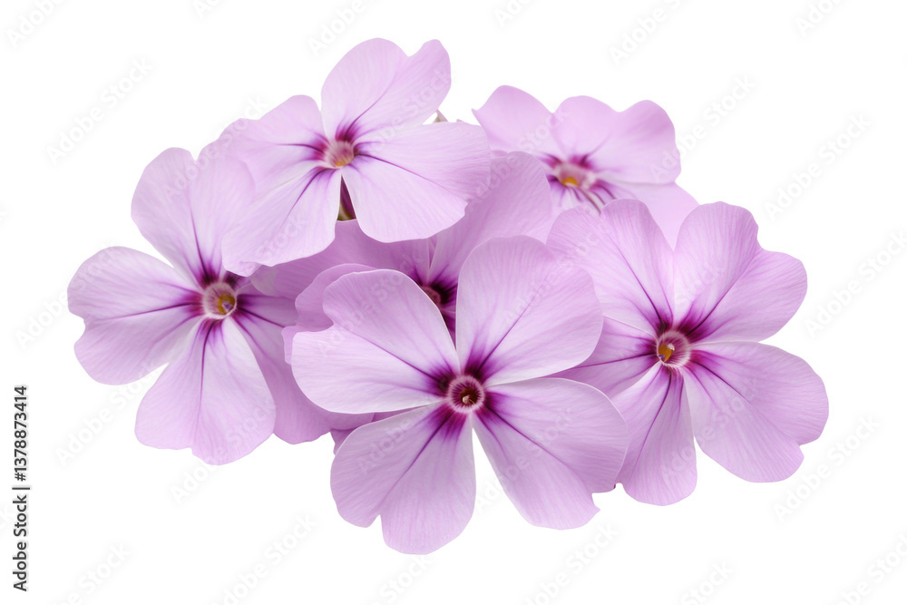 Obraz premium Cluster of vibrant lilac phlox flowers isolated on black, cut out