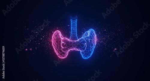 Neon Visualization of a Thyroid Gland in a Breathtaking Neon Glow with a Dark Background