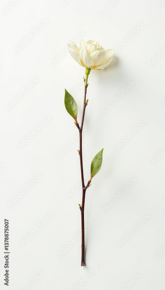 Fototapeta premium Single isolated branch with delicate details on a white background, nature, minimalist, photography