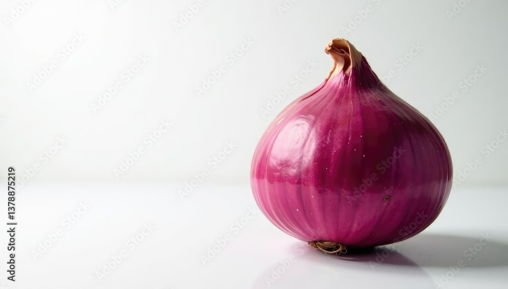 Fototapeta premium Single red onion, vibrant color, clean white backdrop, colorful, red onion, botanical