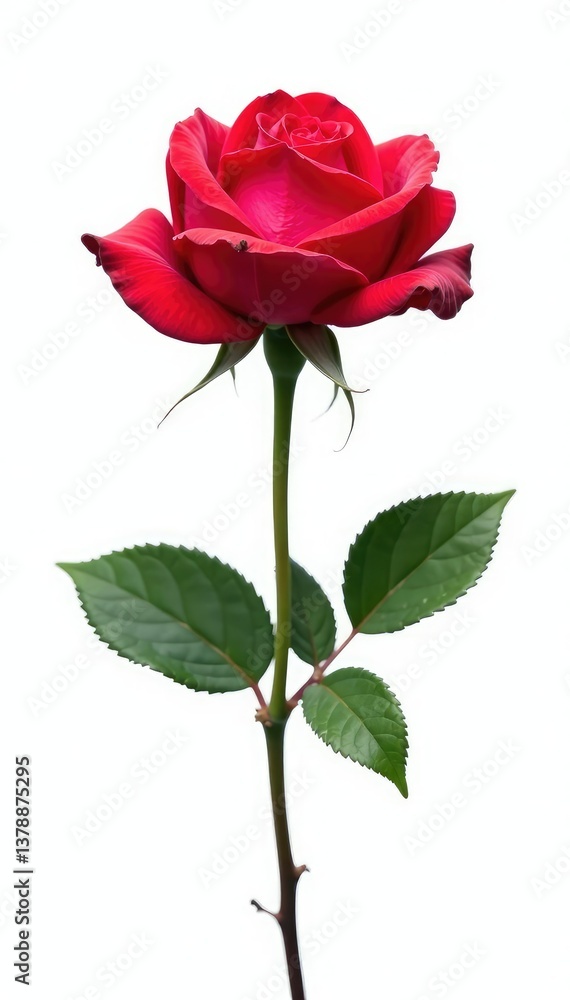 Obraz premium Single rose blooming in isolation with pure white backdrop, rose, blossom, petals