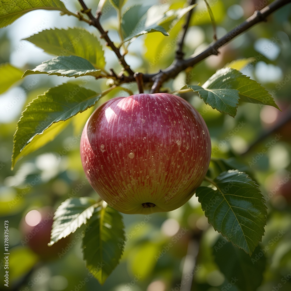 Apple on Branch with Green Leaves
Highlighting the Freshness & Nature:
* Fresh Red Apple in Natural Setting
* Organic Apple Growing on Tree Branch
* Natural Apple on Tree with Sunlight