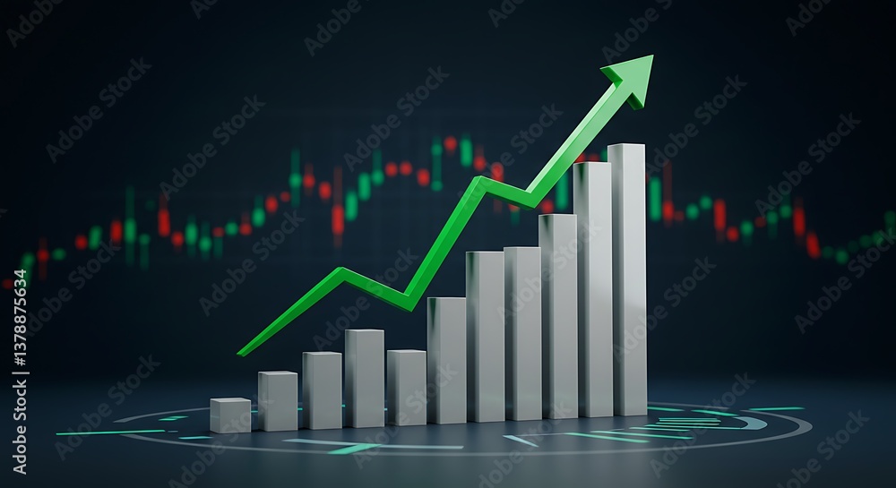 3d chart and trend graph arrow, Data analyze financial and stock market concept 3d chart and trend graph arrow, Data analyze financial and stock market concept