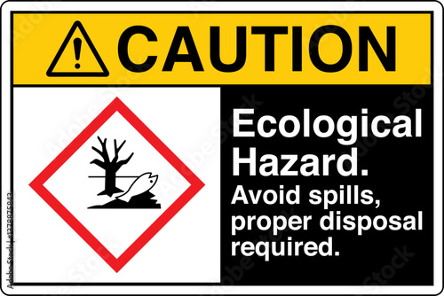 ANSI Z535 GHS Chemicals Label Warning Health Hazard Ecological Hazard Avoid Spills Proper Disposal Required Horizontal