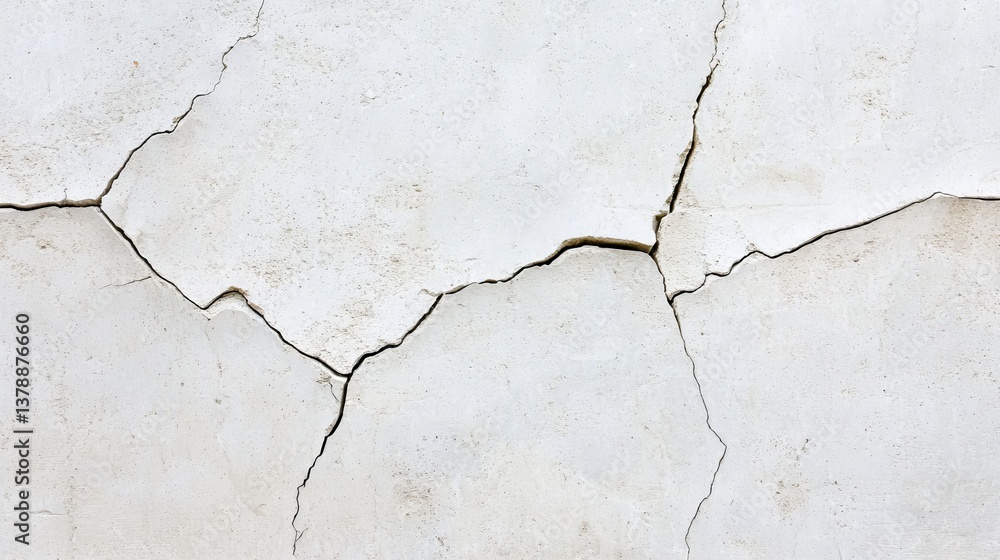 Fototapeta premium Closeup Weathered White Concrete Surface with Cracks
