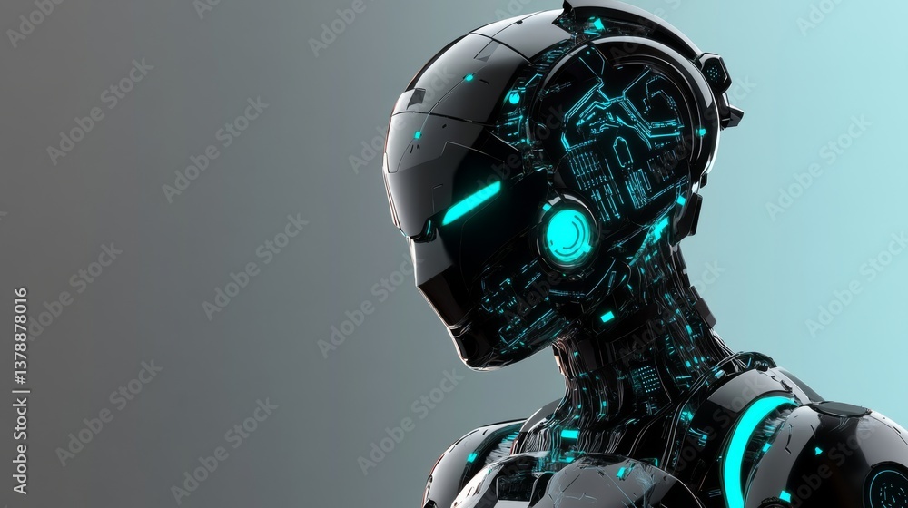 Futuristic robot with glowing accents on neutral background Futuristic robot with glowing accents on neutral background