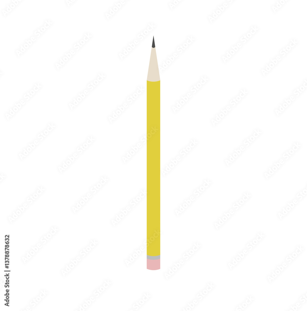Classic Yellow Pencil with Eraser in Flat Minimal Style Classic Yellow Pencil with Eraser in Flat Minimal Style