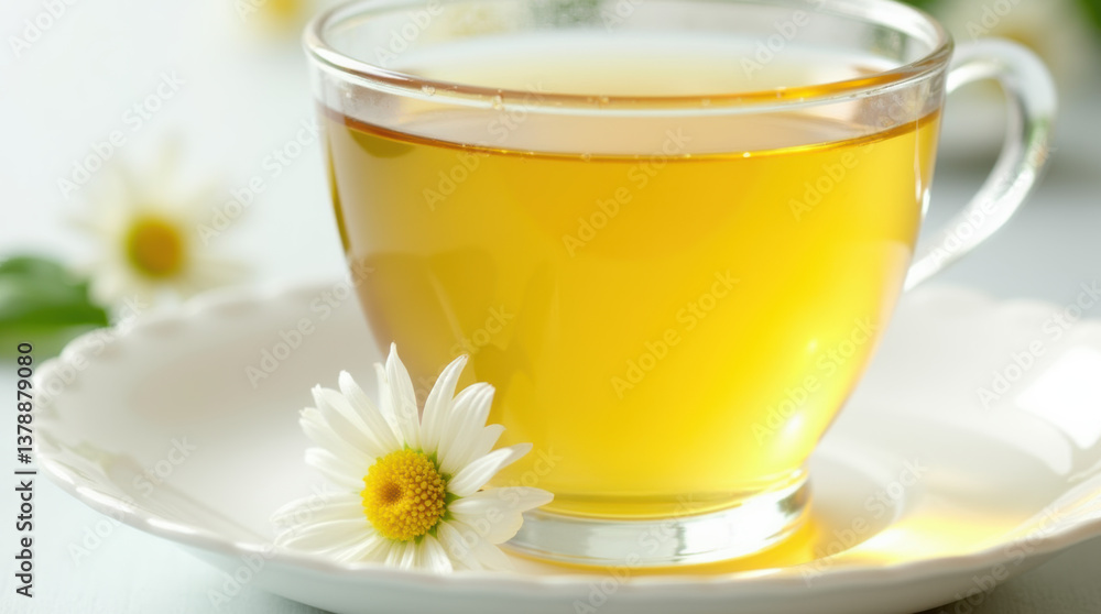 Refreshing green tea with chamomile flowers Refreshing green tea with chamomile flowers