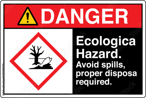 ANSI Z535 GHS Chemicals Label Warning Health Hazard Ecological Hazard Avoid Spills Proper Disposal Required Horizontal