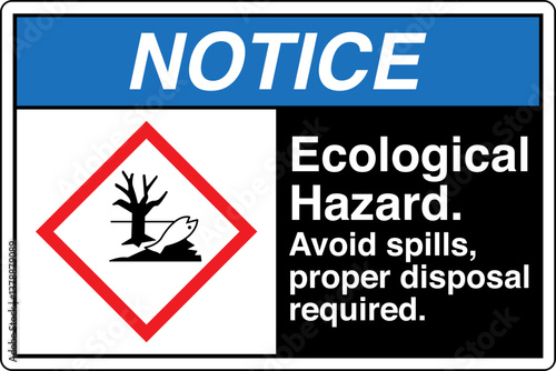 ANSI Z535 GHS Chemicals Label Warning Health Hazard Ecological Hazard Avoid Spills Proper Disposal Required Horizontal