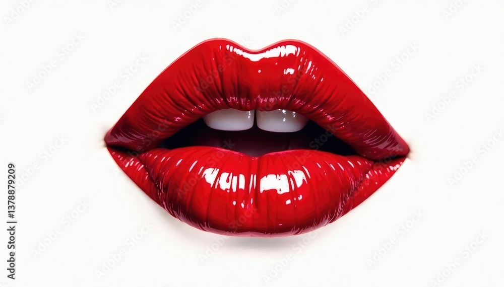 Obraz premium Bold red lip print against pure white backdrop , clean, red