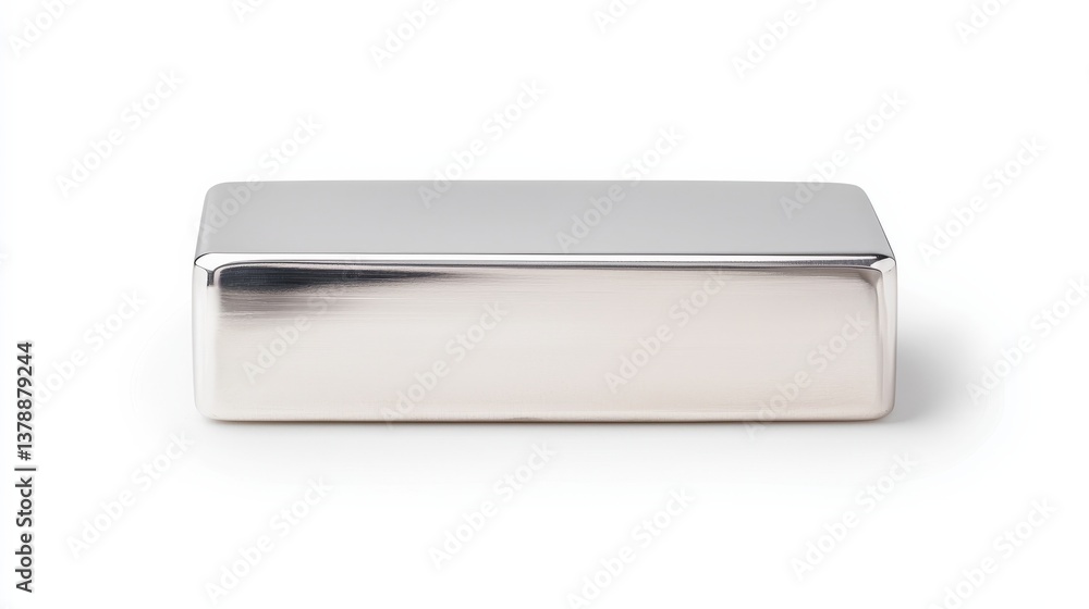Reflective Silver Rectangular Bar on White Background Reflective Silver Rectangular Bar on White Background