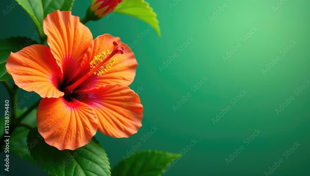 Obraz premium Bold tropical hibiscus blooms, vibrant orange & green, exotic, illustration, patterned