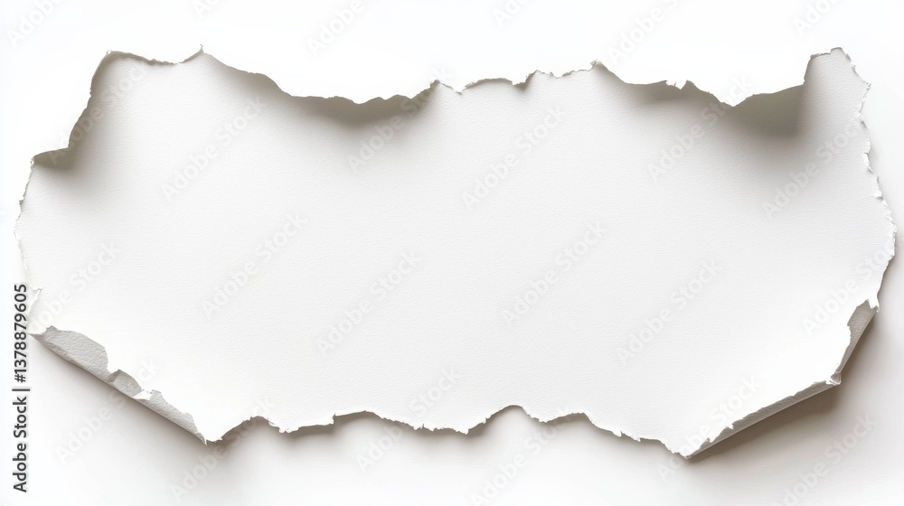 Ripped White Paper Texture with Irregular Edges on White Background Ripped White Paper Texture with Irregular Edges on White Background