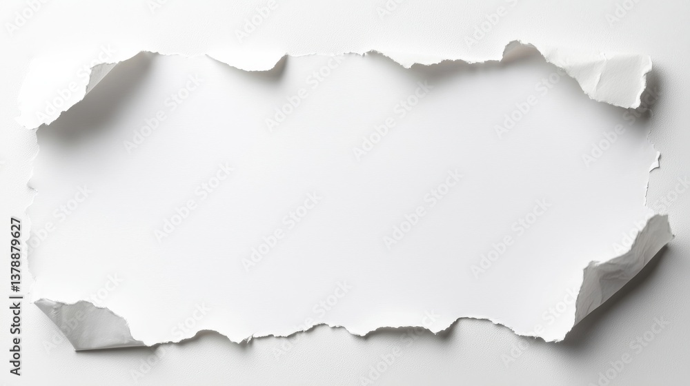 Ripped White Paper Texture with Irregular Edges on White Background Ripped White Paper Texture with Irregular Edges on White Background