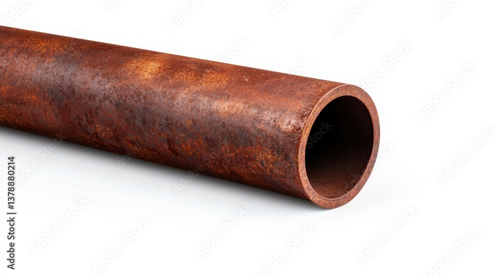 Rusty Metal Pipe on White Background Detailed Close Up of Textured Corrosion Rusty Metal Pipe on White Background Detailed Close Up of Textured Corrosion