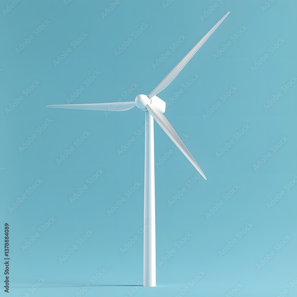 Simple and Modern Wind Turbine on a Bright Blue Background Simple and Modern Wind Turbine on a Bright Blue Background