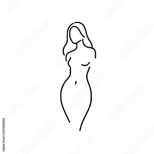 An elegant silhouette icon of a female figure in a minimalist contour graphics style
