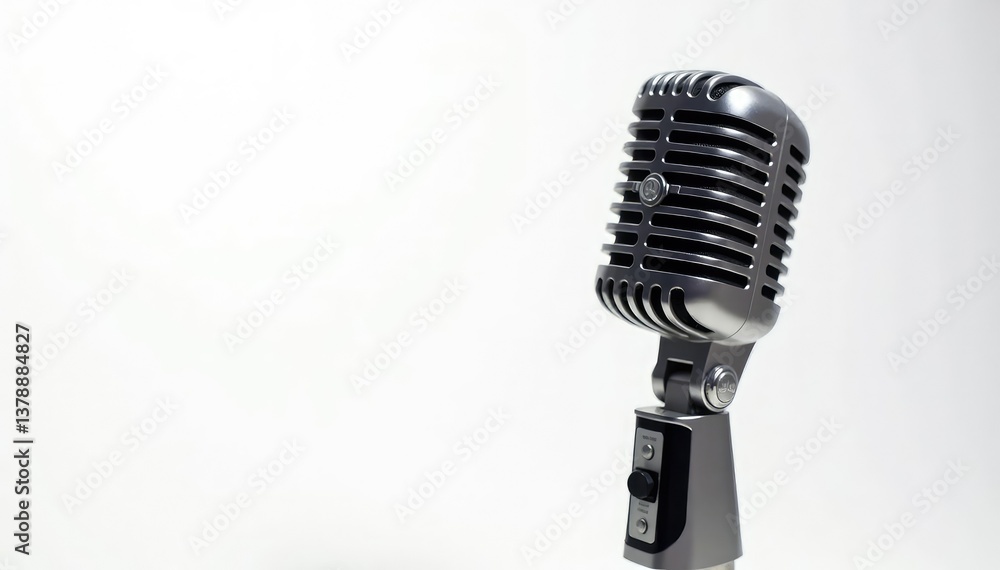 Fototapeta premium Close-up of a single microphone on white background, headphones, clean background, sampler