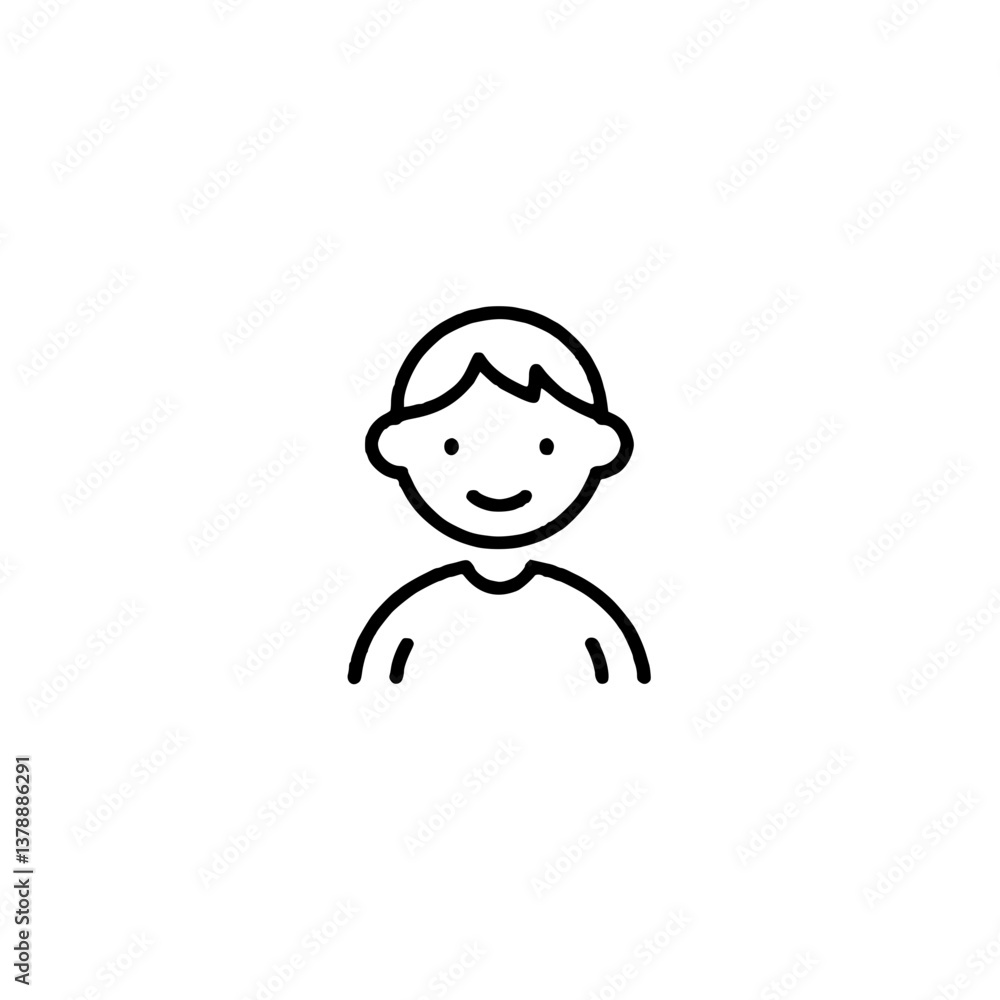 Icon of a smiling little boy with a simple linear art style Icon of a smiling little boy with a simple linear art style