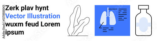 Lungs X-ray, medication bottle, and abstract plant illustration highlight healthcare, wellness, research, treatment, diagnostics, pharmaceuticals patient education. Ideal for simple landing page