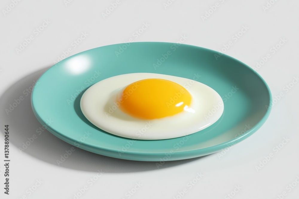 Perfect fried egg on elegant teal plate Perfect fried egg on elegant teal plate