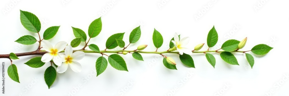 Obraz premium Leafy branches with green leaves isolated on white background, flowers, isolation