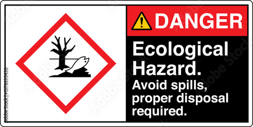 ANSI Z535 GHS Chemicals Label Warning Health Hazard Ecological Hazard Avoid Spills Proper Disposal Required Horizontal