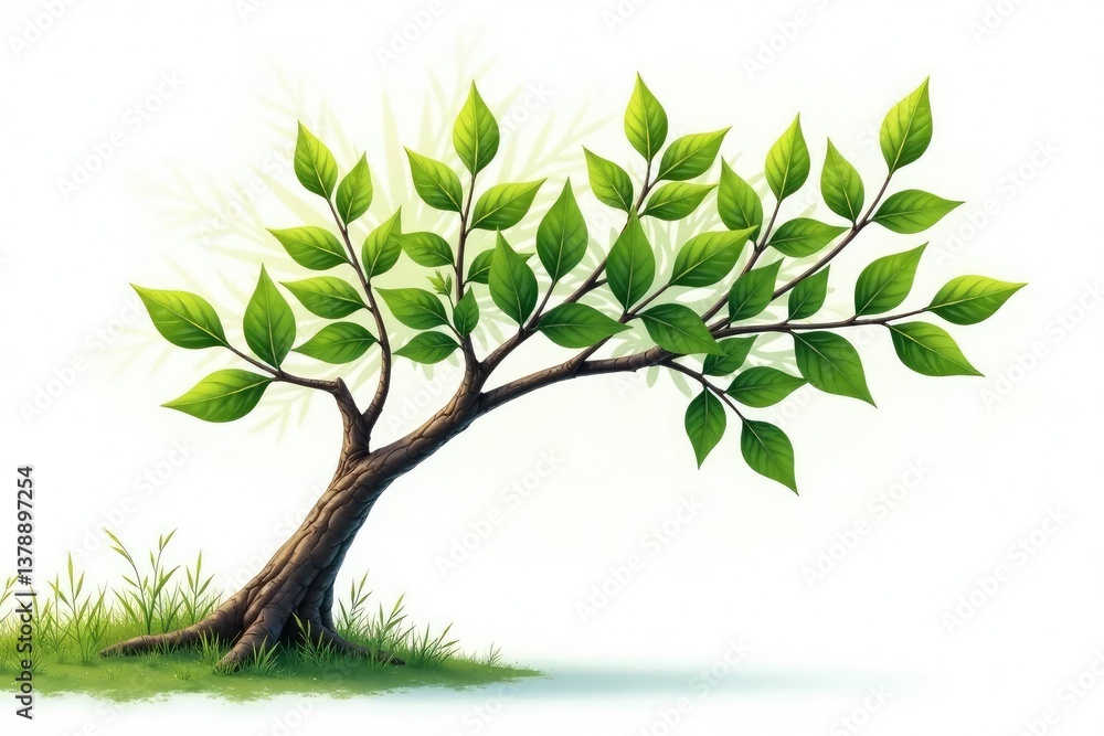 Obraz premium Single tree branch with leaves isolated in white space, landscape, nature