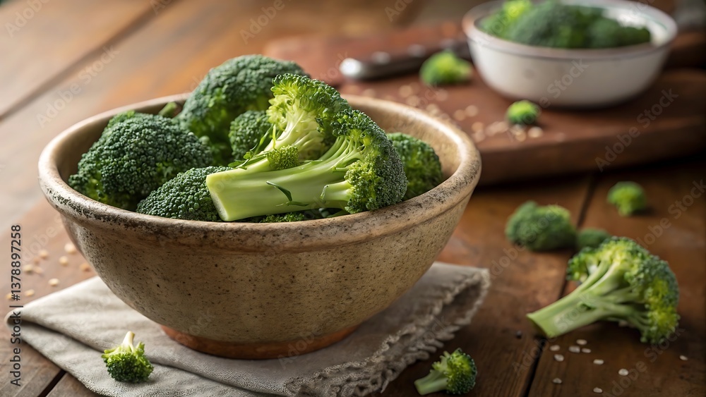 Fresh Broccoli in Rustic Bowl Healthy Eating Green Vegetables, Fresh Broccoli in Rustic Bowl Healthy Eating Green Vegetables,